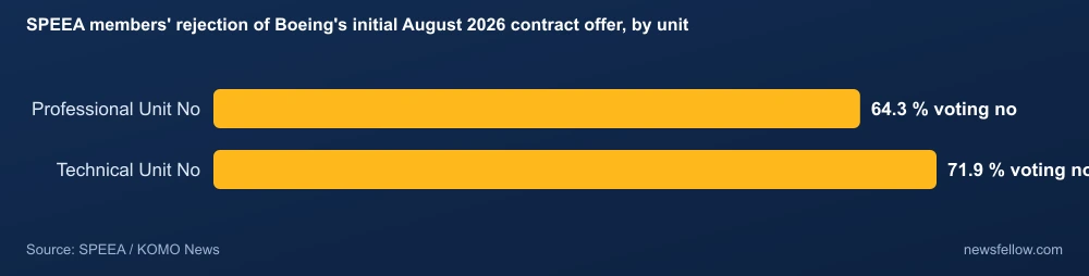 SPEEA members' rejection of Boeing's initial August 2026 contract offer, by unit